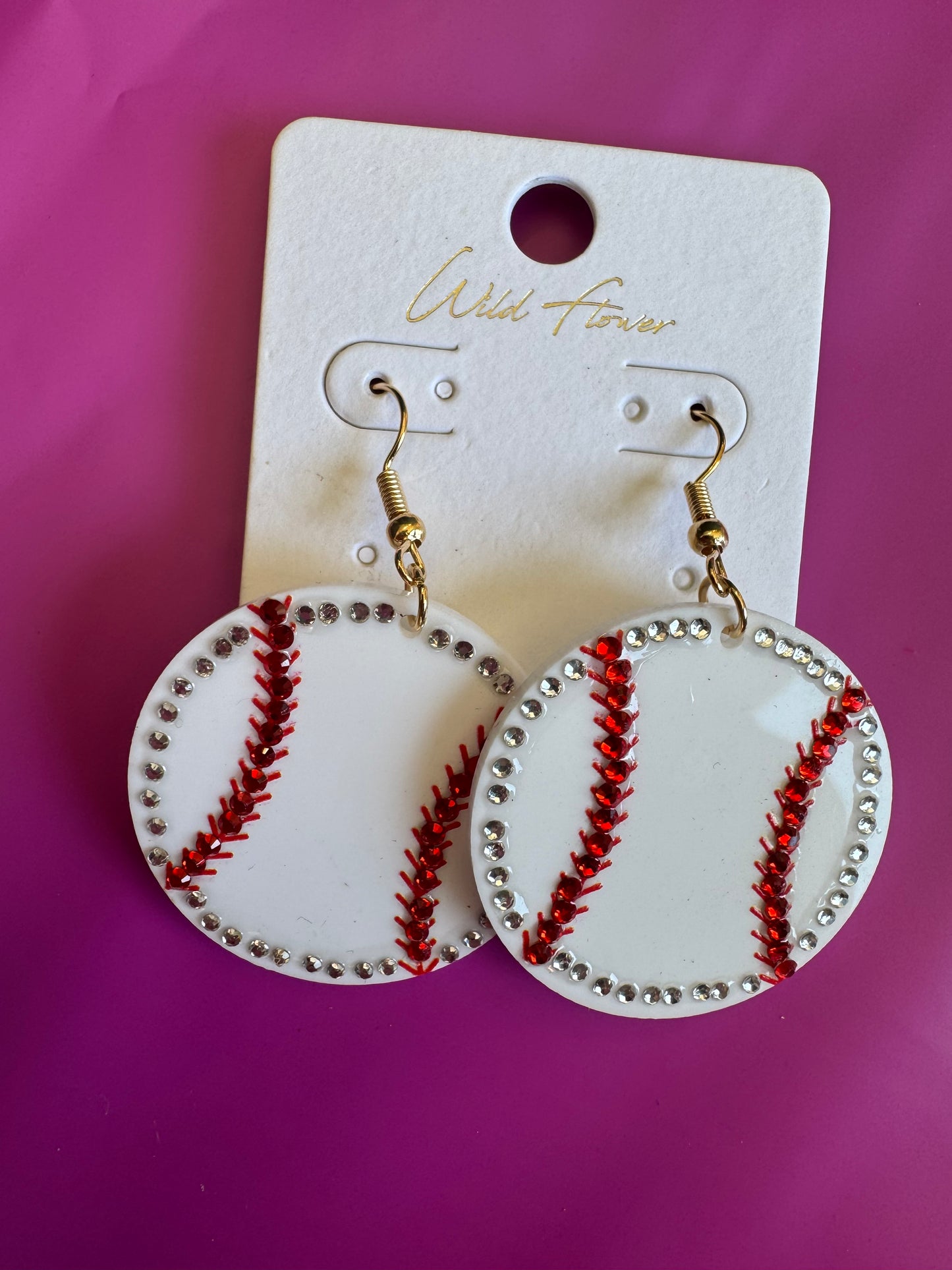 Rhinestone Trim Baseball Dangle Earrings