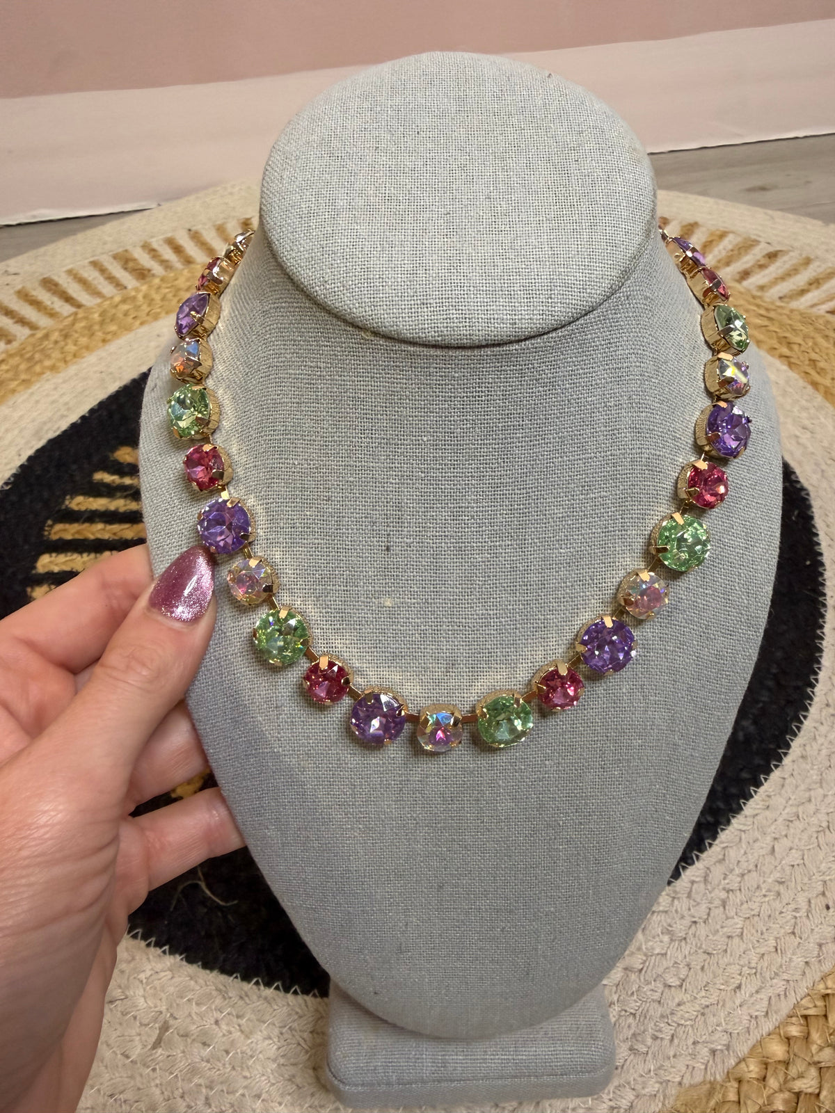 Waterproof Magnetic Gem Necklace - Pastel Multicolor Stainless Steel