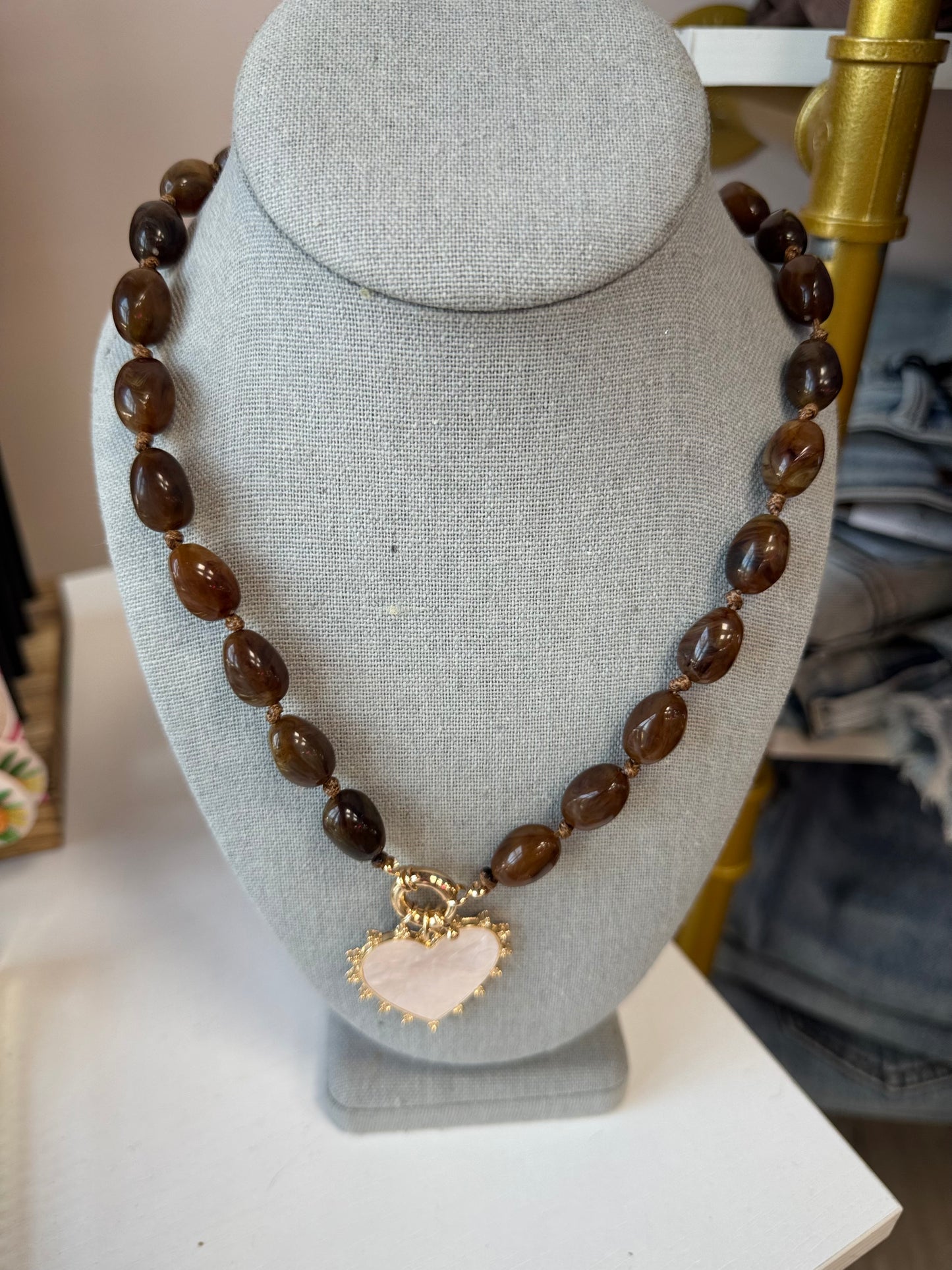 Brown Heart Gem Necklace