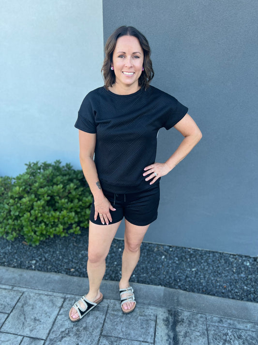 Black Textured Shorts Set