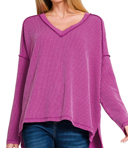 Long Sleeve Ribbed Blouse