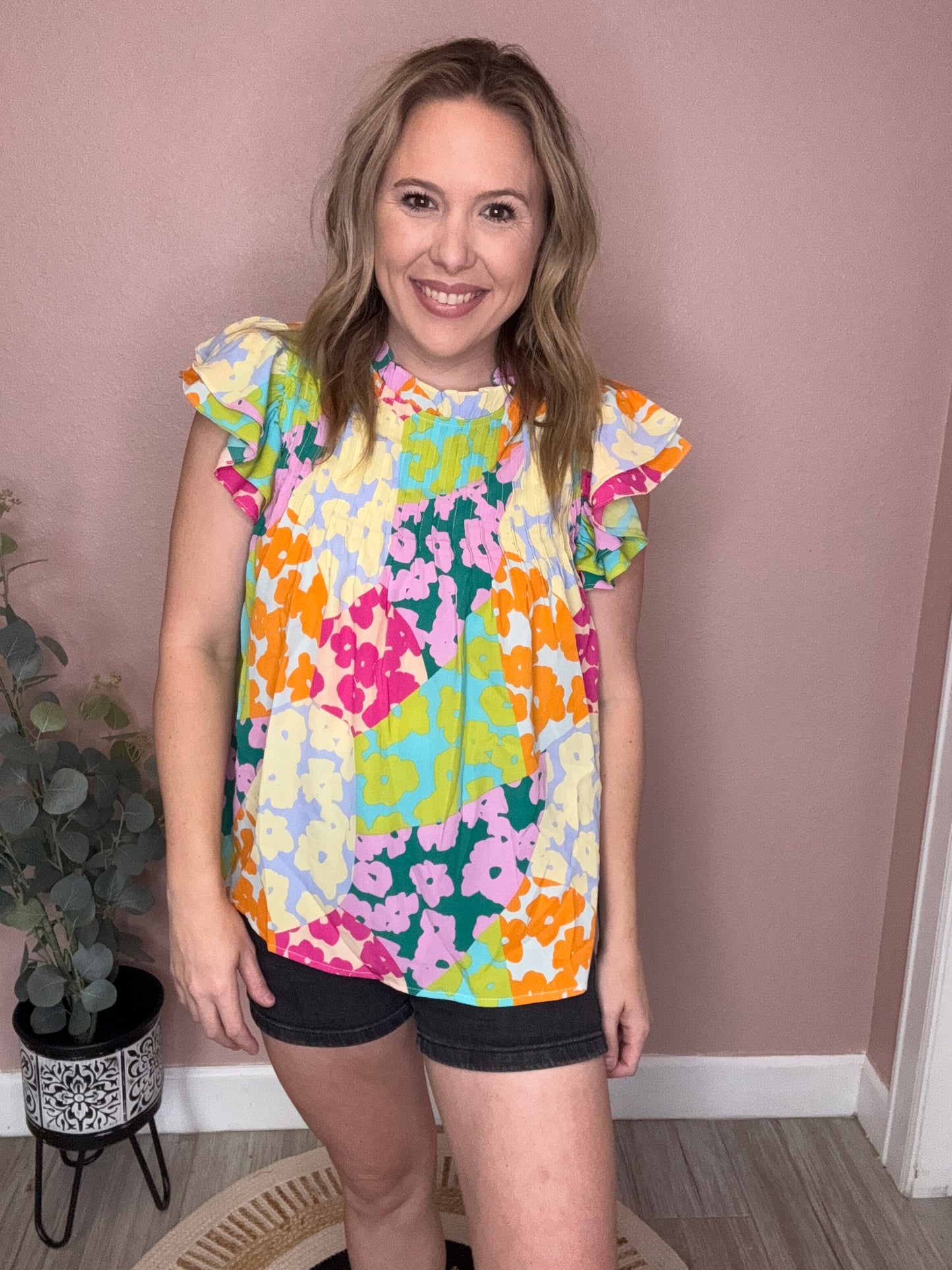 Rainbow Ruffle Floral Top