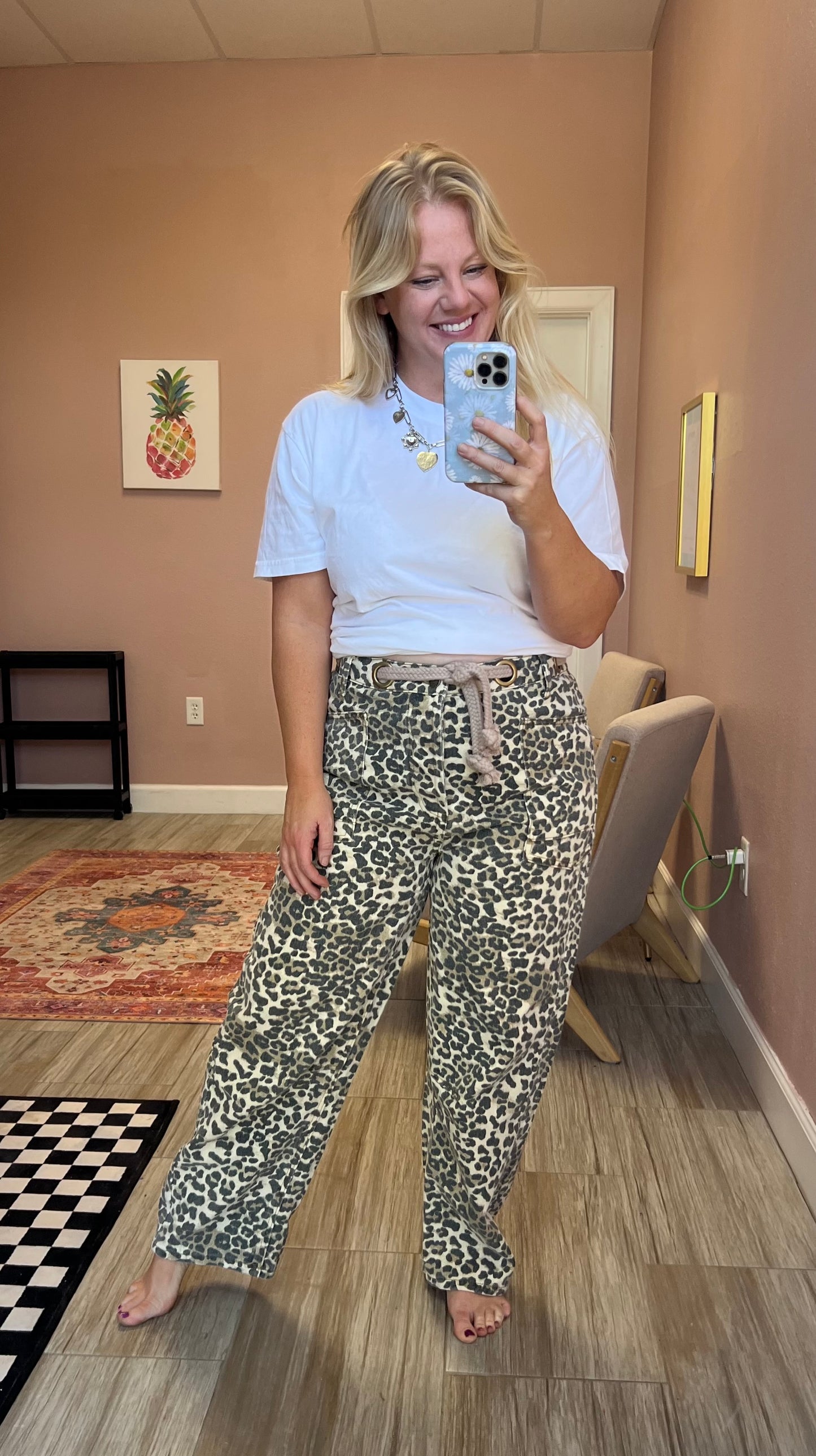 Leopard Patchwork Wide-Leg Pants