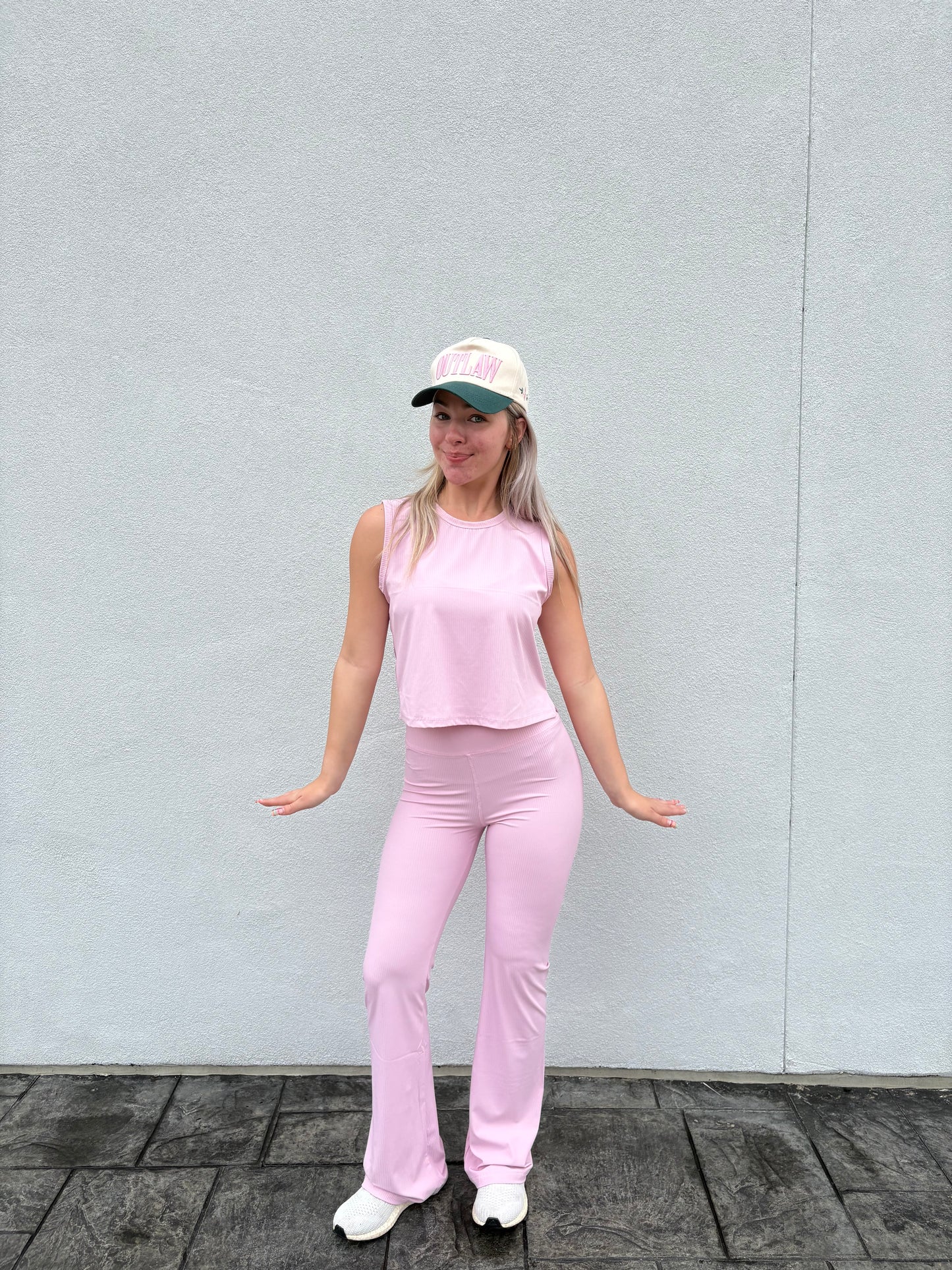 Pink Ribbed Cropped Tank