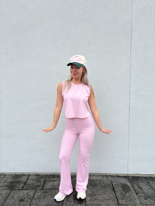 Pink Ribbed Cropped Tank
