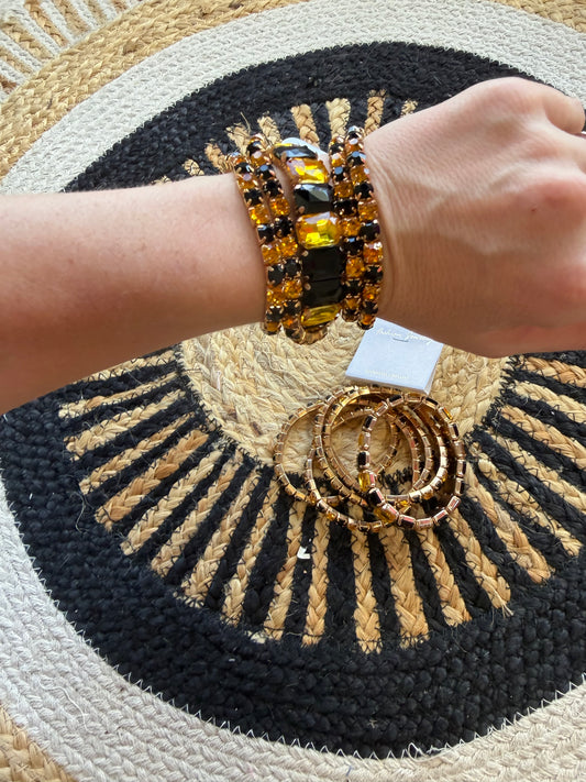 Tomball West Tigers Black & Gold Rhinestone Bracelet Stack
