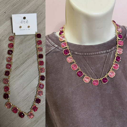 Pink Two-Tone Crystal Statement Necklace