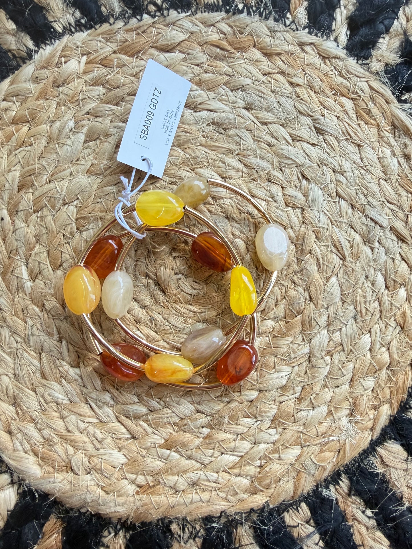 Amber Beaded Bracelet Stack with Gold Accents