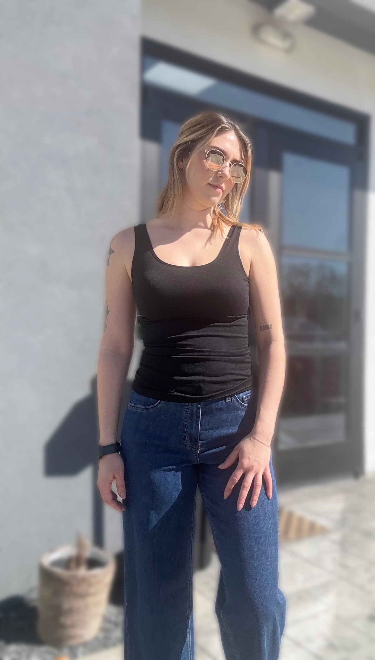 U or V neck 2 Way Seamless Tank- Black