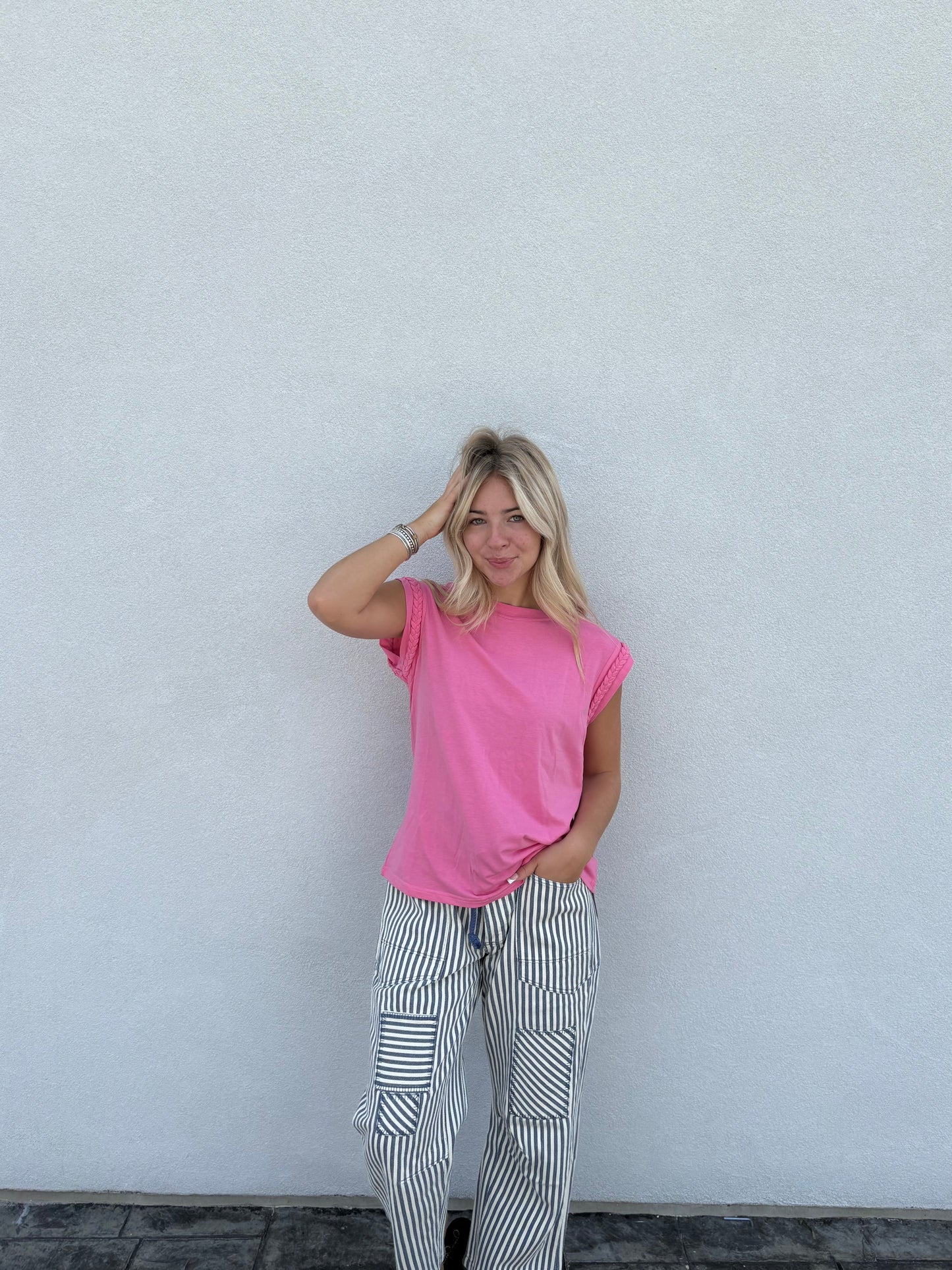 Hot Pink Braided Sleeve Top