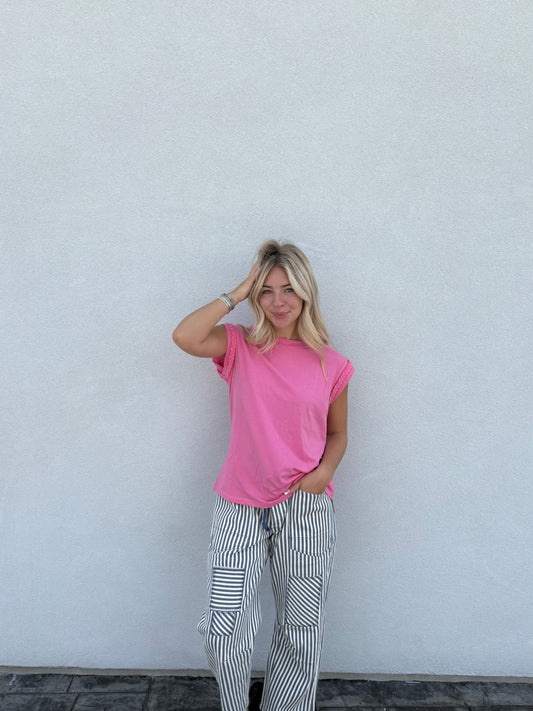 Hot Pink Braided Sleeve Top