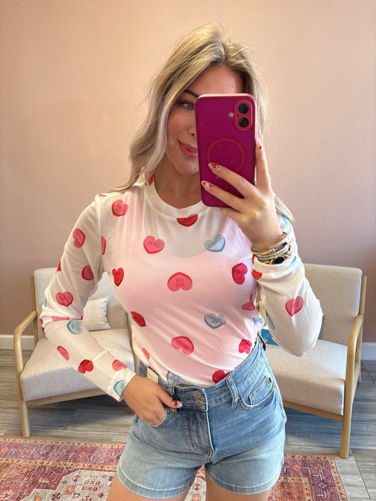 Conversation Heart Mesh Top