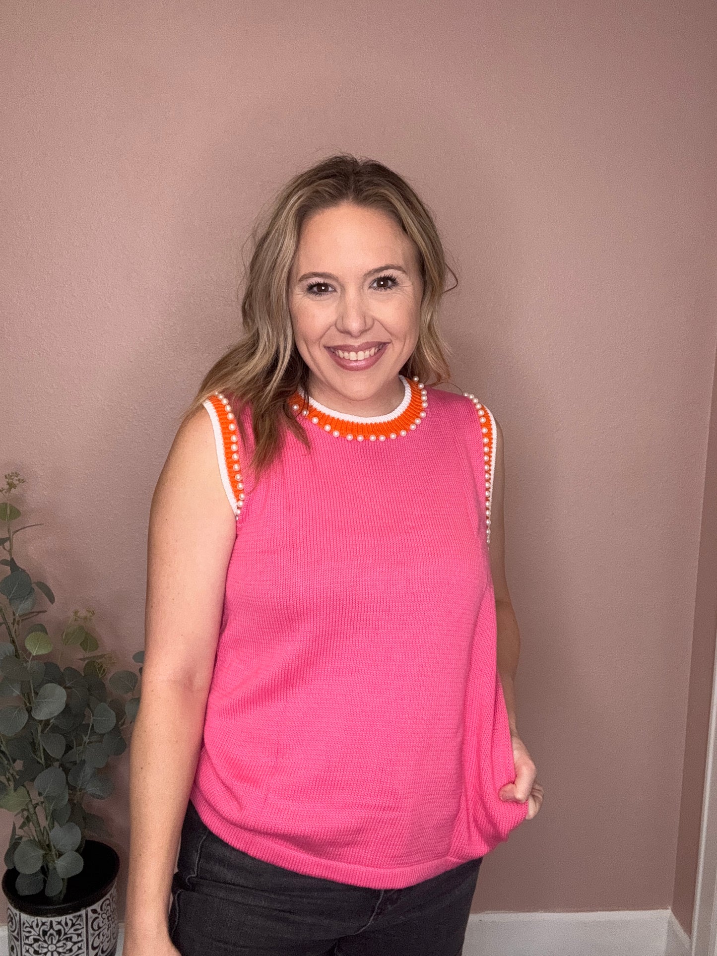 Pearl Trimmed Knit Tank