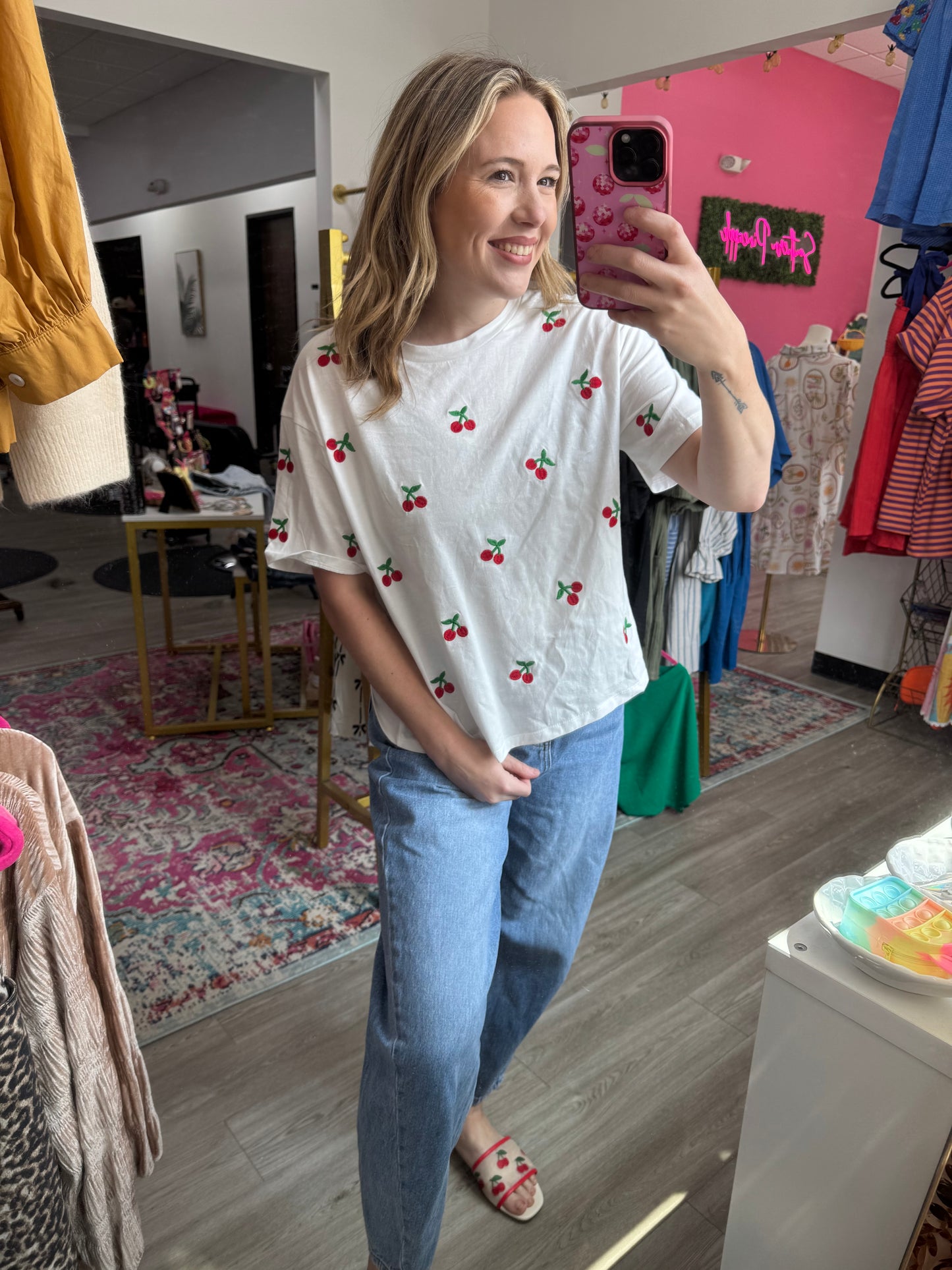 Embroidered Cherry White Tshirt