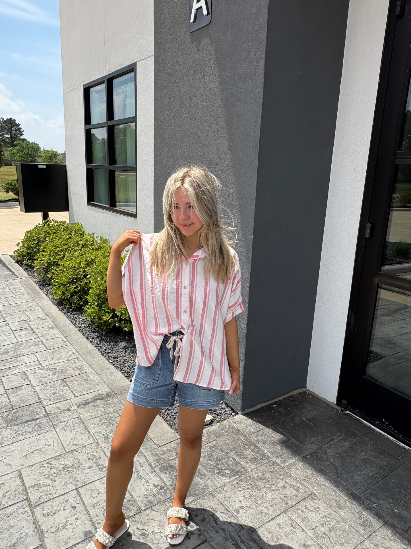 Peach & White Striped Airflow Blouse