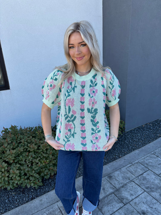 Mint & Pink Floral Sweater Top