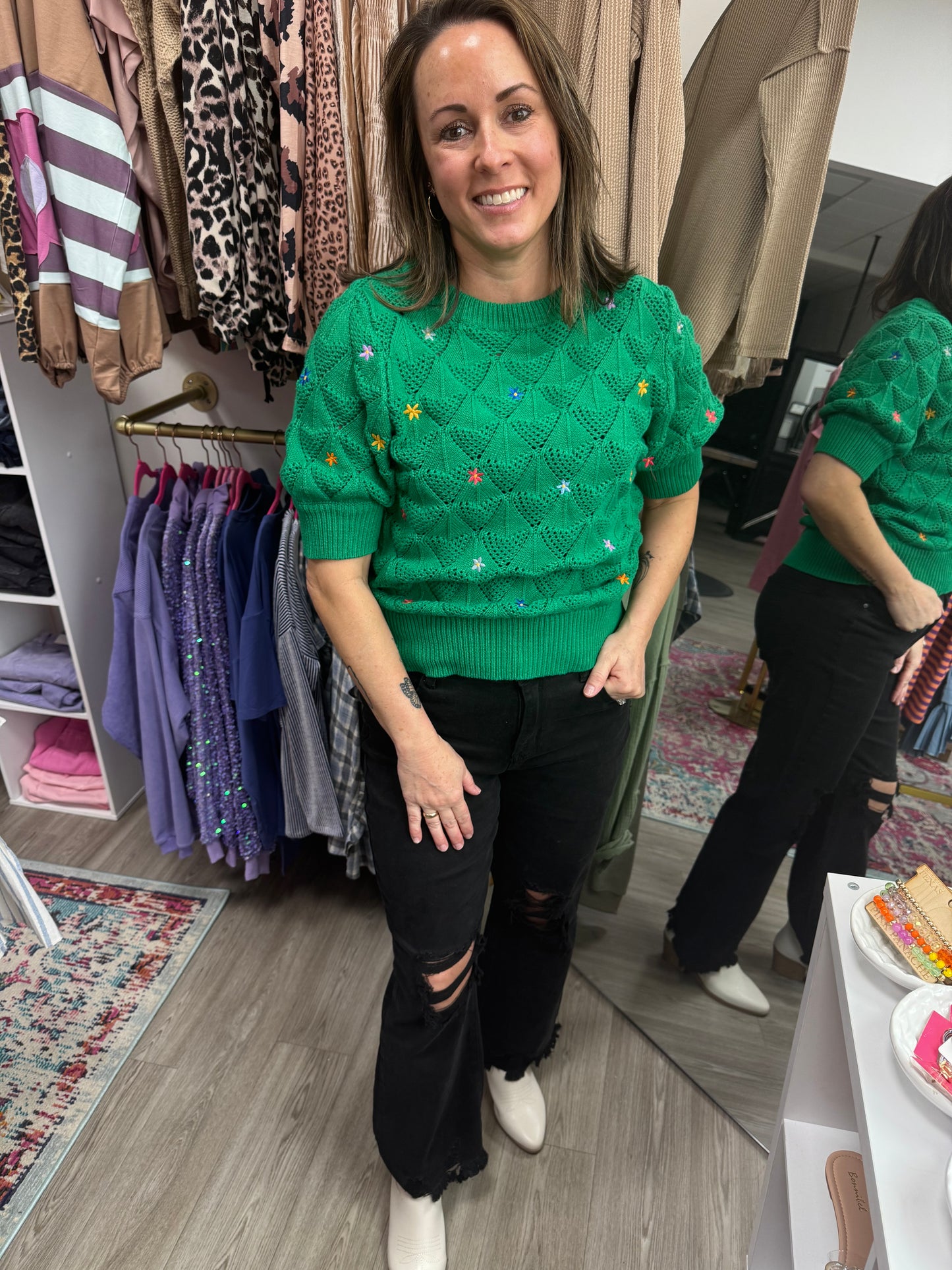 Green Spring Floral Blouse