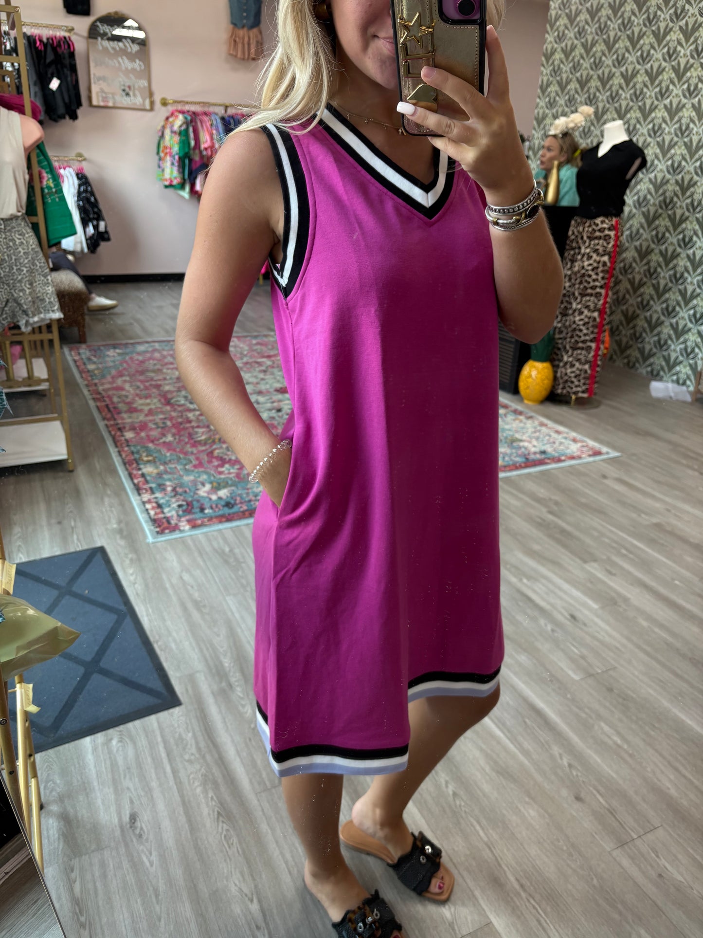 Orchid V-Neck Varsity Dress