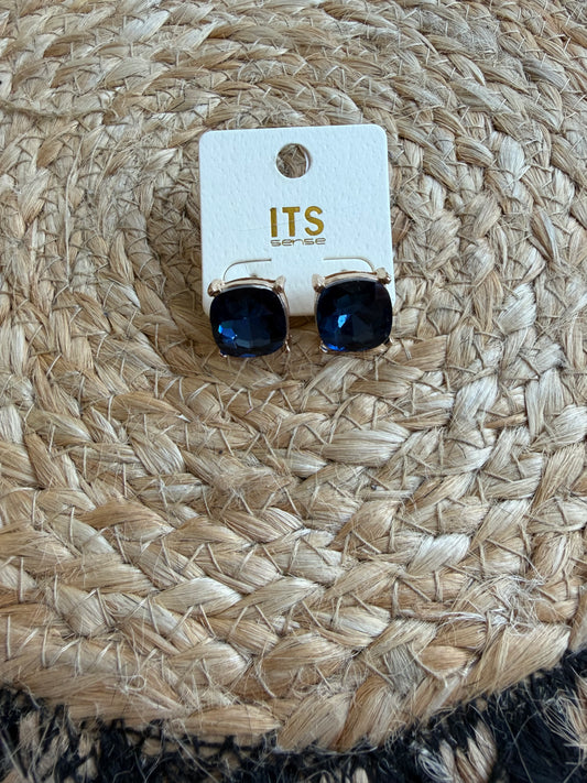 Navy Cushion-Cut Crystal Stud Earrings