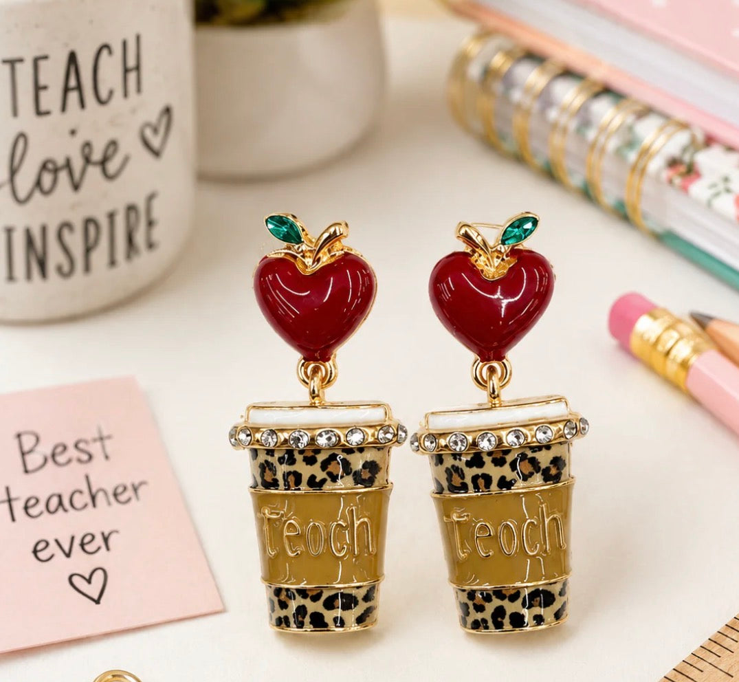 Teacher Apple Coffee Cup Earrings