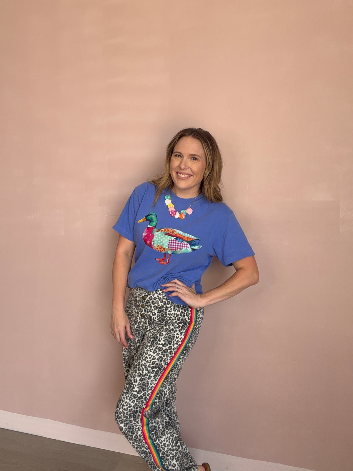 Leopard Rainbow Stripe Pull-On Jogger Jeans