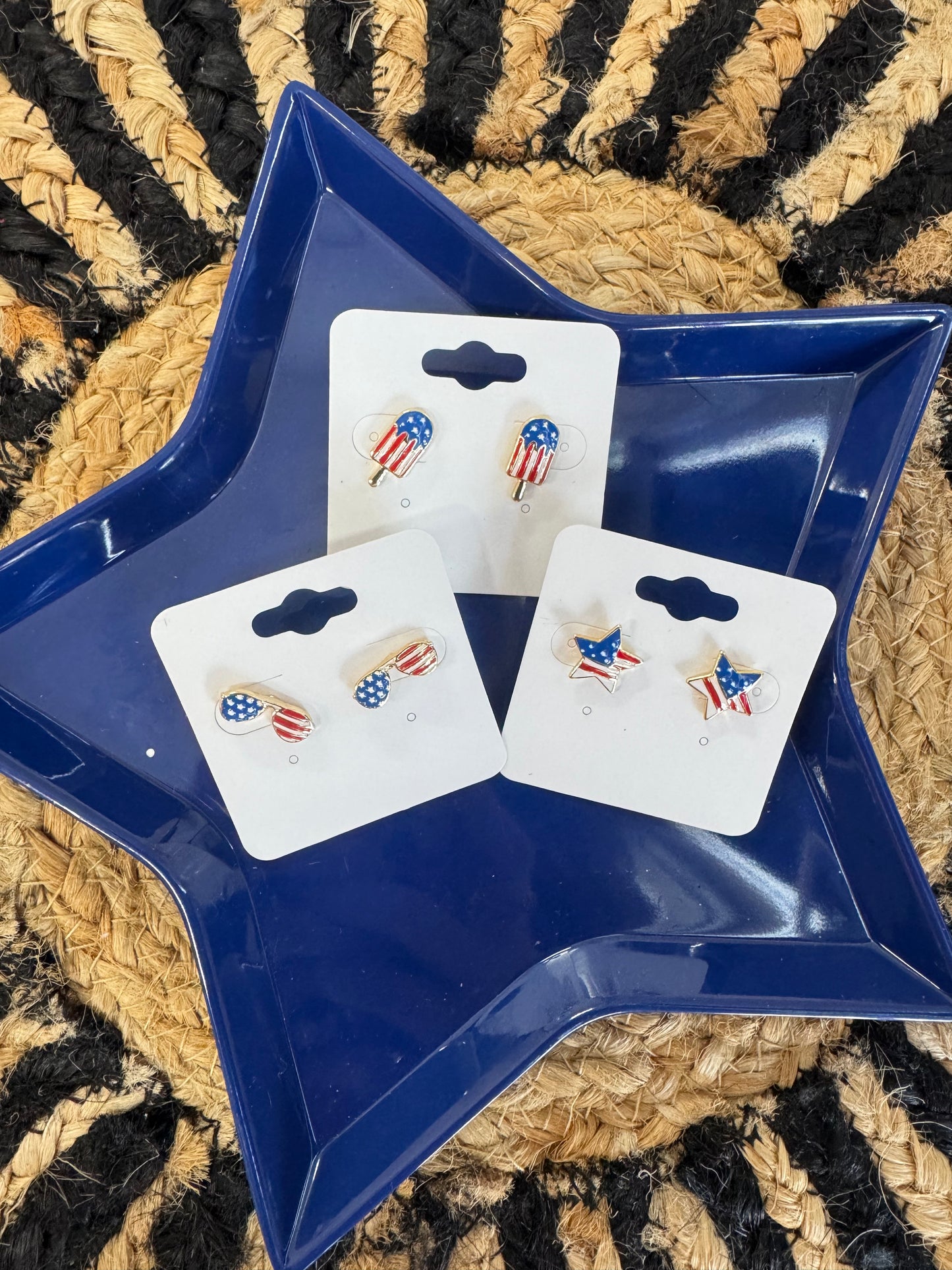 Patriotic Red White & Blue Stud Earrings