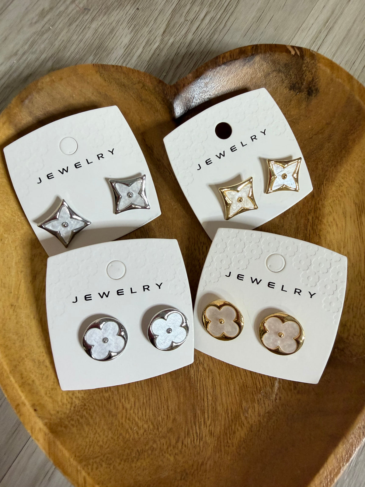 Gold Round Flower Stud Earrings