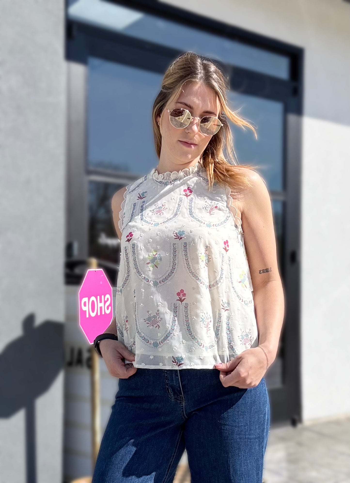 Vintage floral scalloped top