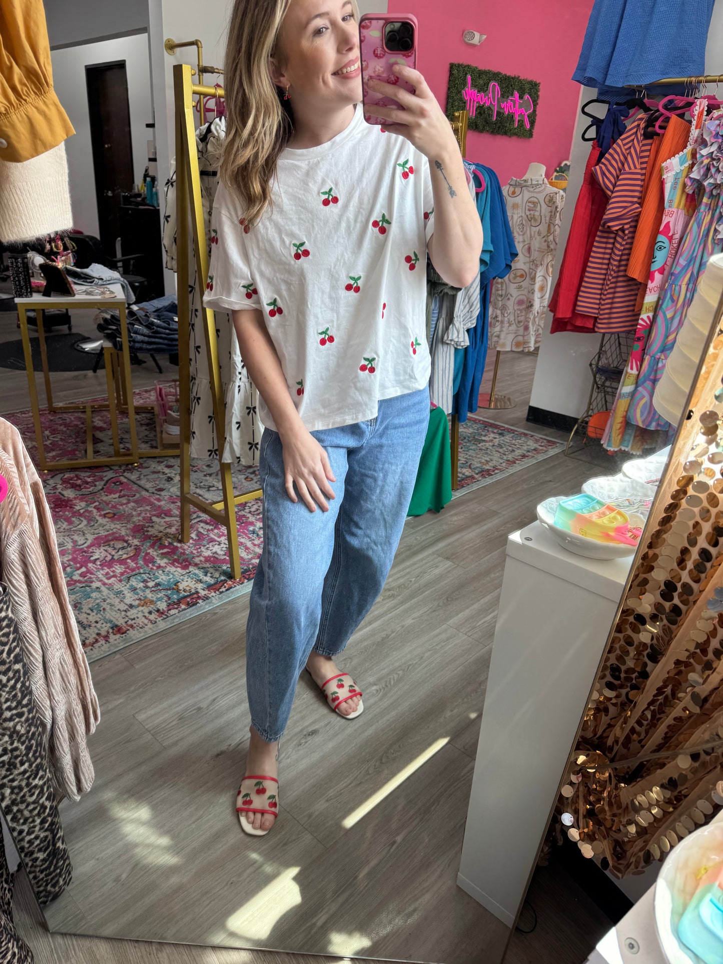 Embroidered Cherry White Tshirt