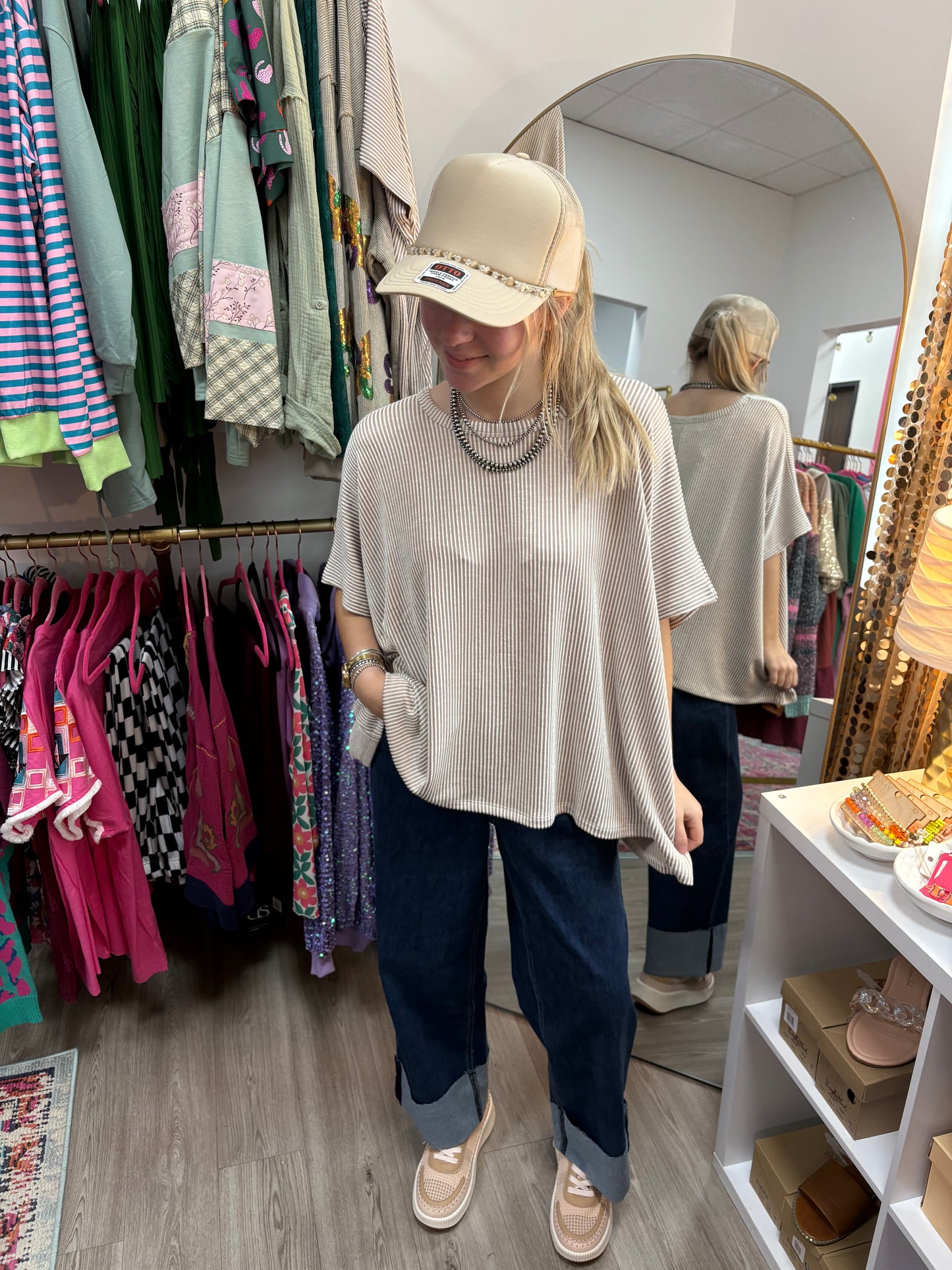 The Sutton Ribbed Blouse-Beige