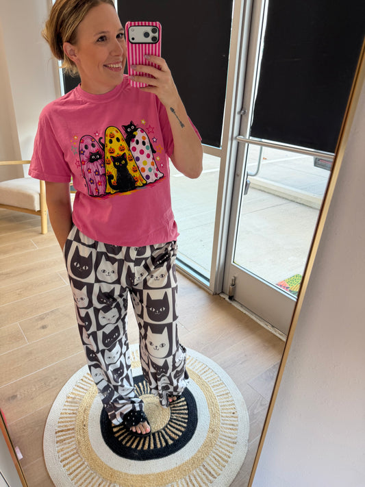 Black & White Cat Print Pants