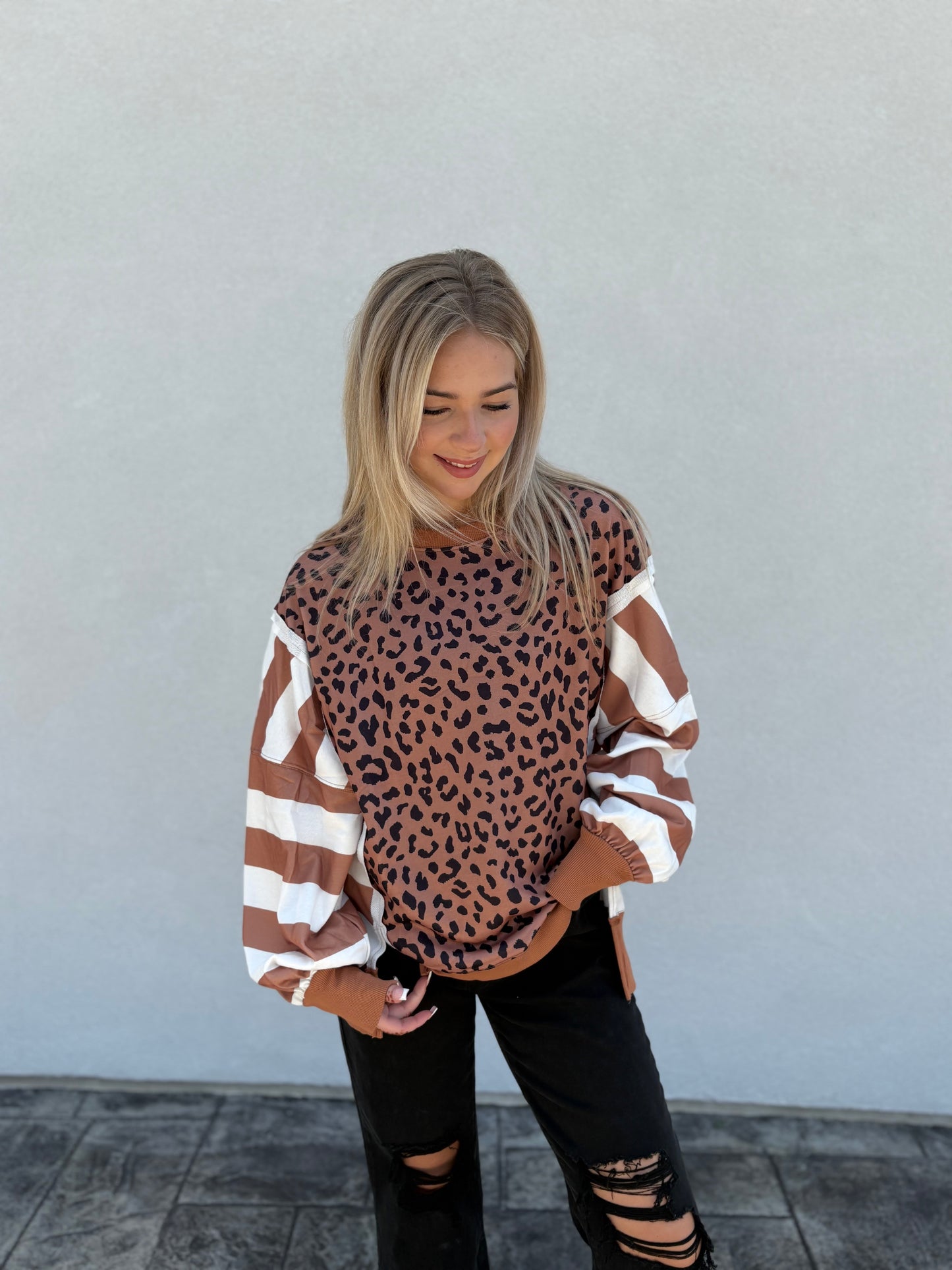 Wild Stripes Leopard Patchwork Sweatshirt