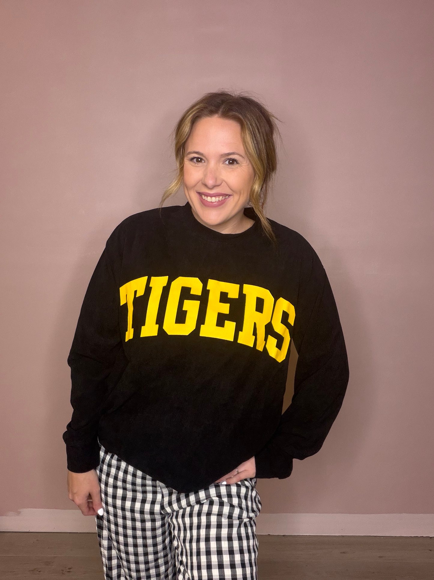 Ribbed School Spirit Crewneck Sweatshirt