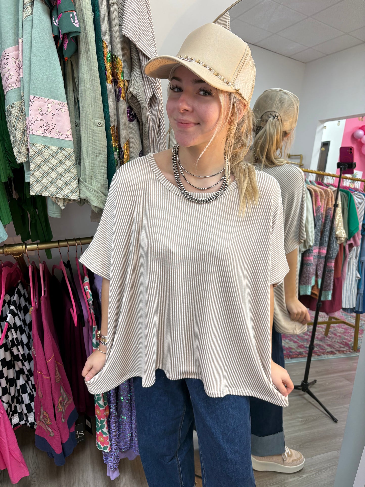 The Sutton Ribbed Blouse-Beige