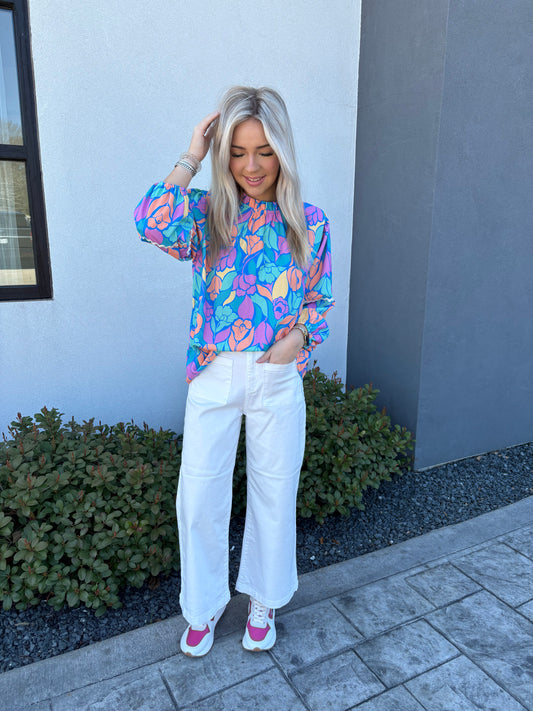 Floral Bubble 3/4 Sleeve Blouse