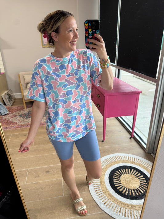 Pink & Blue Camo Oversized Tee