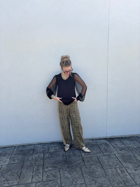 Black Bubble Sleeve Mesh Top