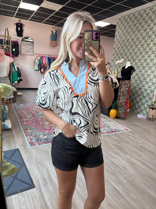 Zebra Swirl Puff Sleeve Top