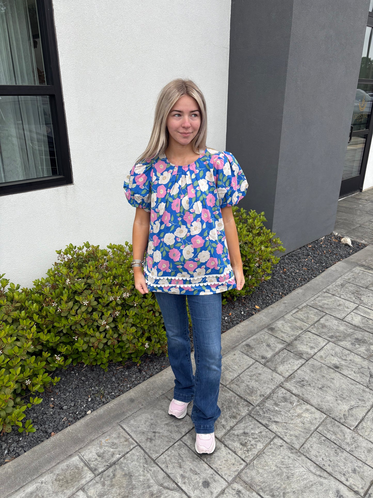 Blue floral blouse