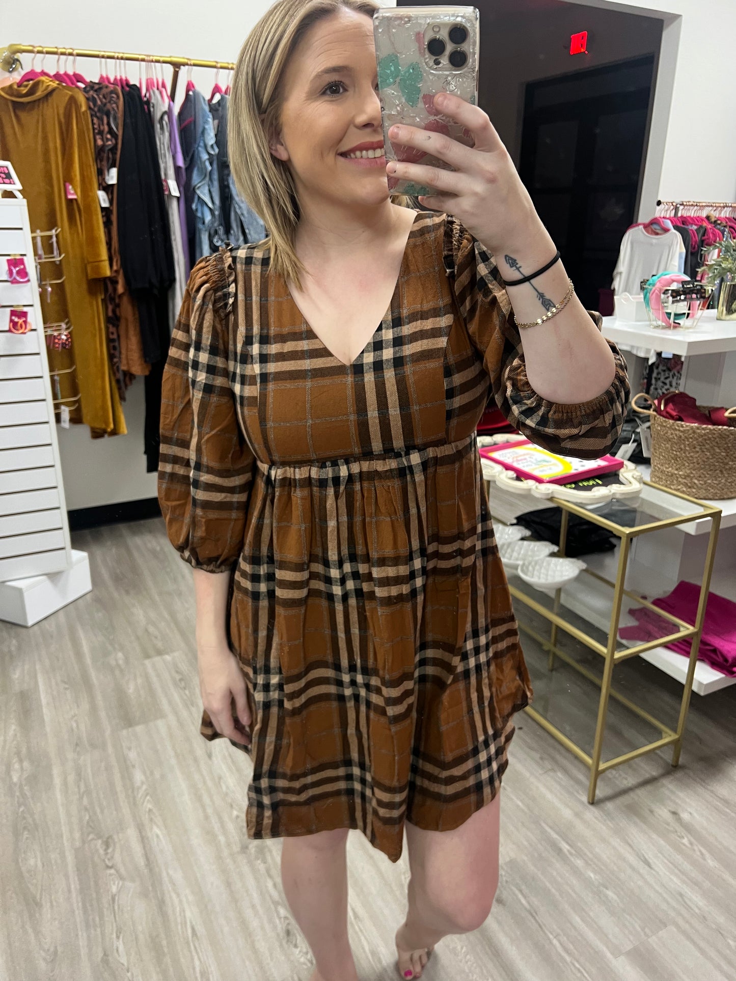 Brown plaid dress