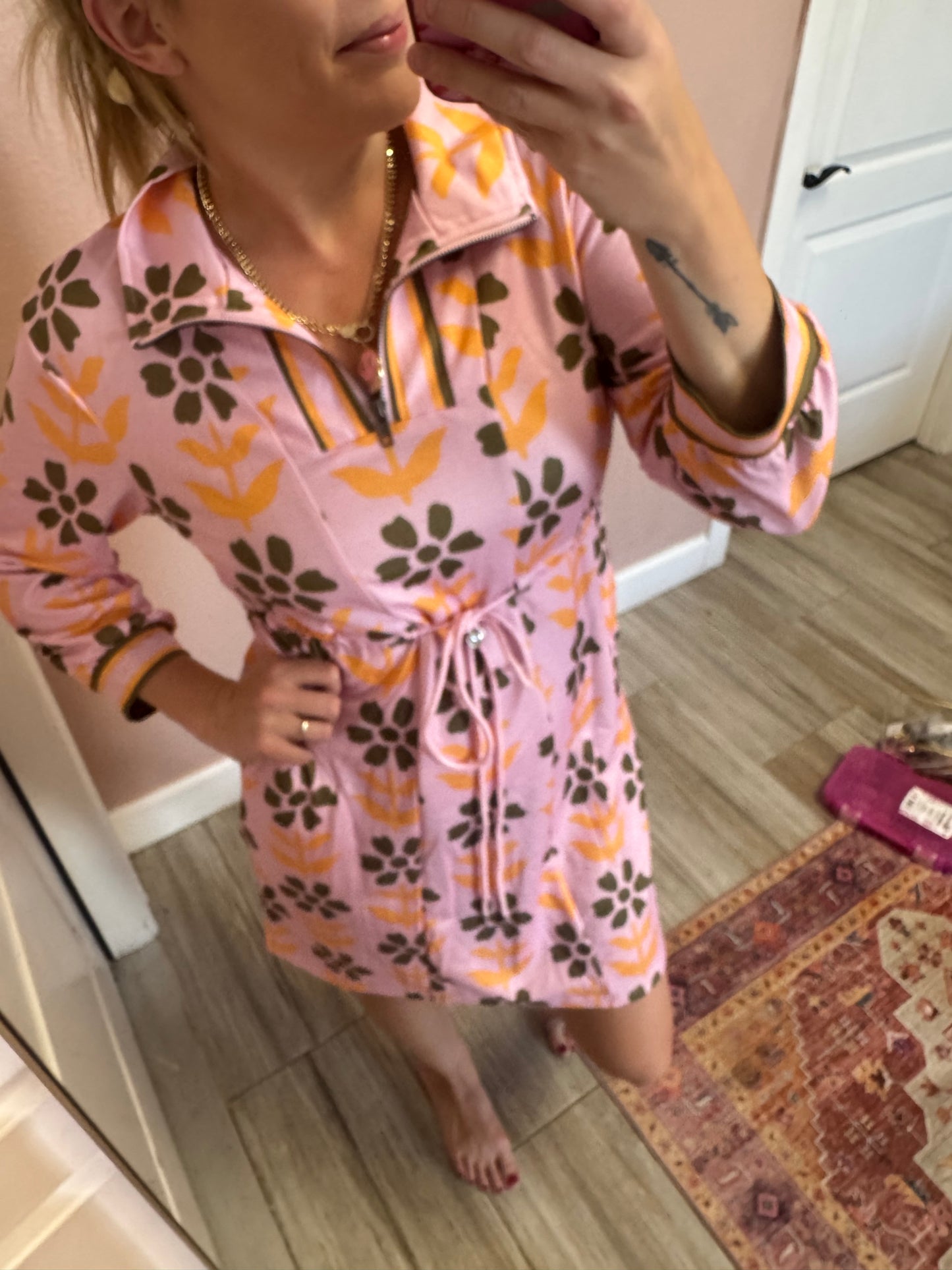 Sunset Bloom Half-Zip Lounge Dress