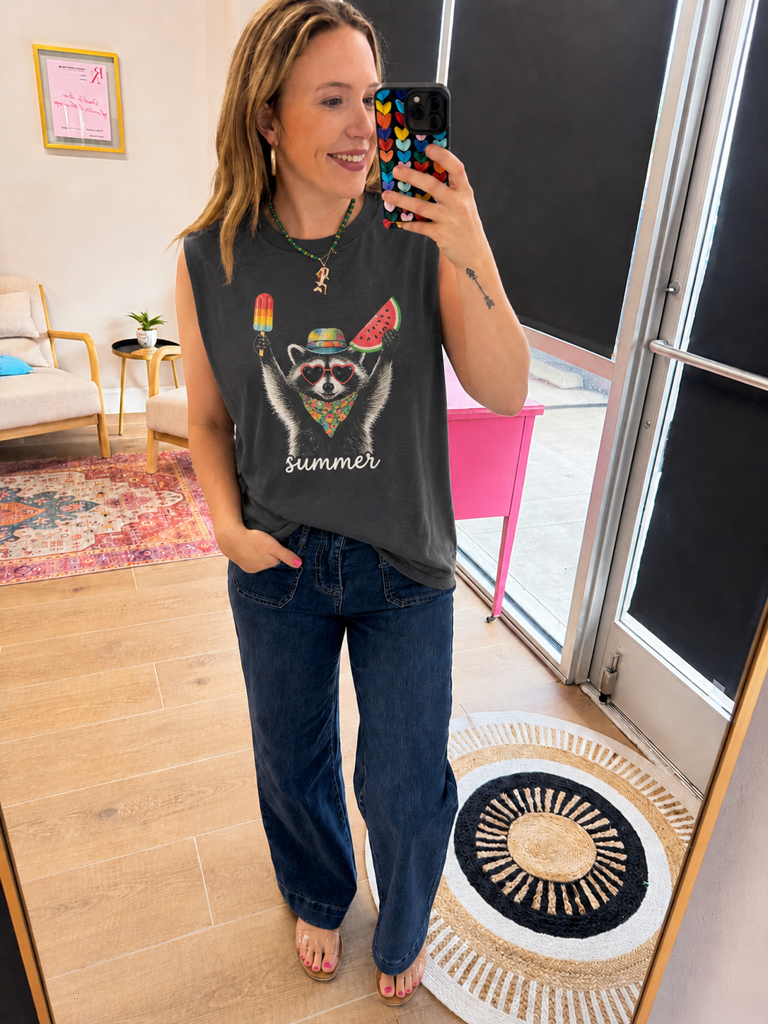 Summer Raccoon Graphic Tank