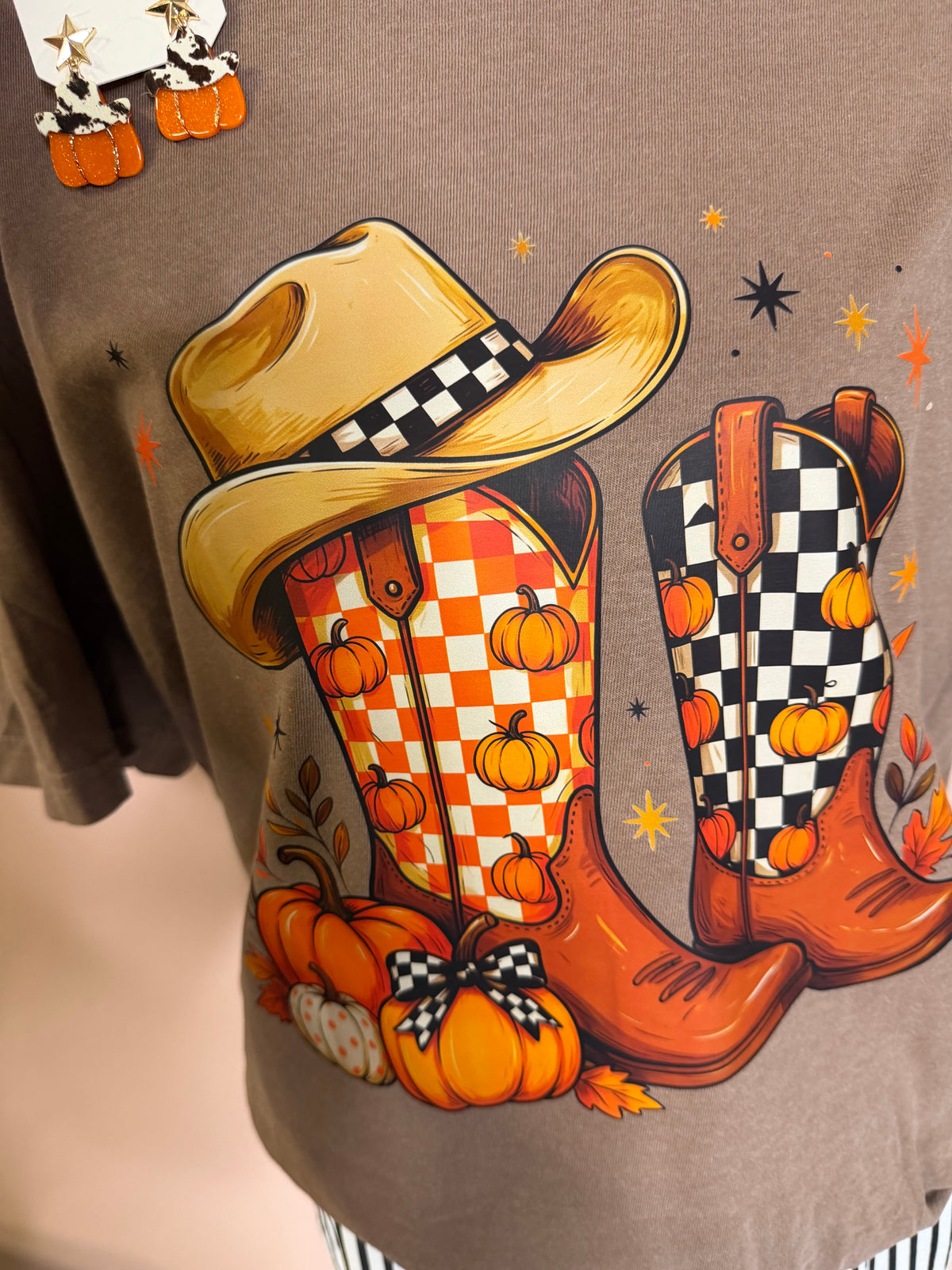 Western Pumpkin Cowboy Boots Fall Graphic Tee
