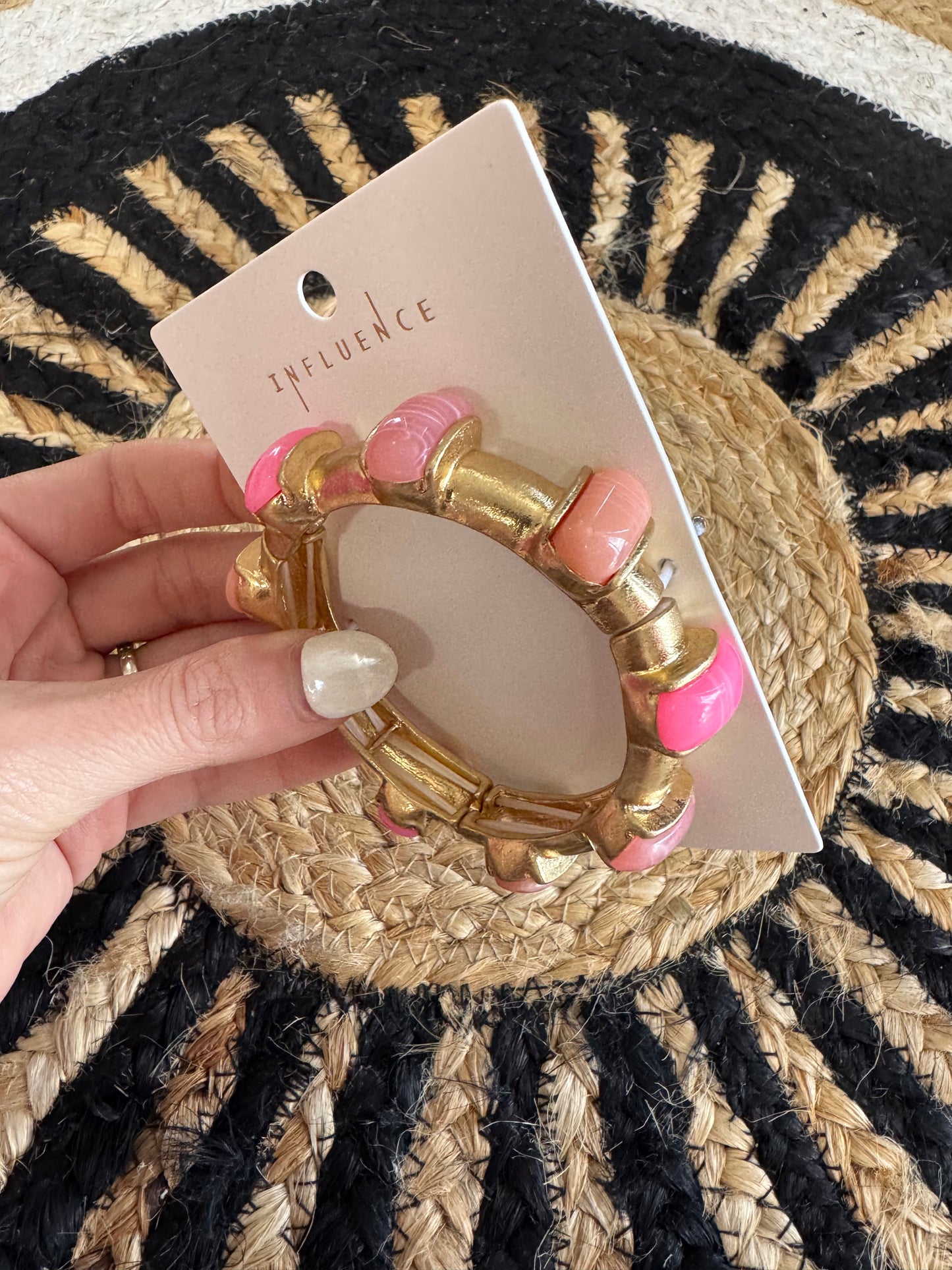 Pink Stone Stretch Statement Bracelet