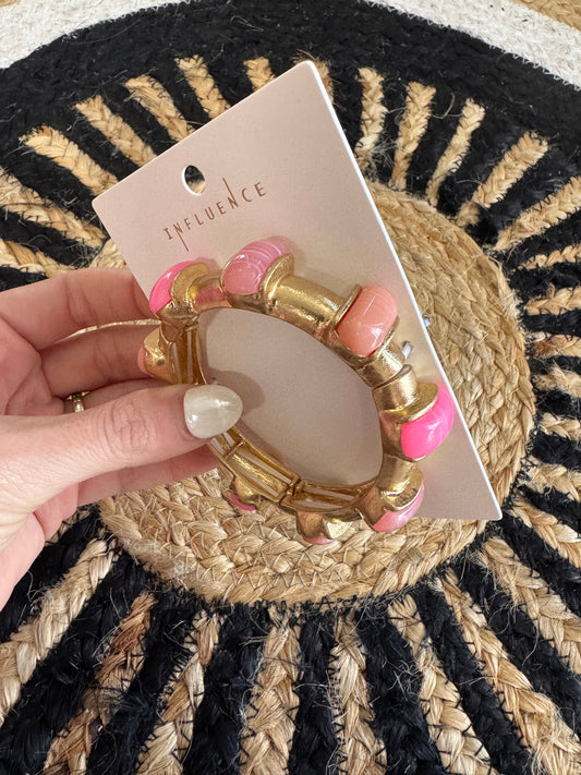 Pink Stone Stretch Statement Bracelet