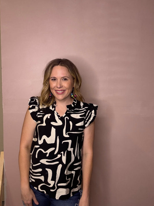 Black & White Abstract Print Blouse | Boutique Top