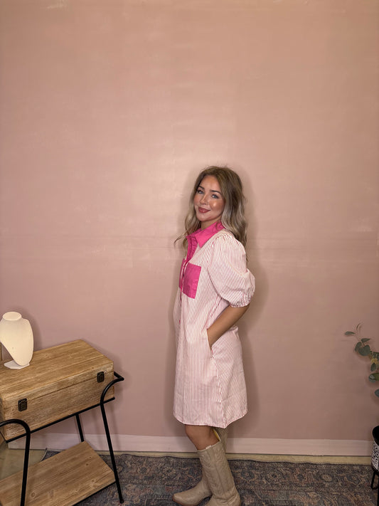 Pink Stripe Shirt Dress