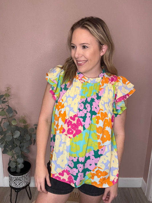 Rainbow Ruffle Floral Top