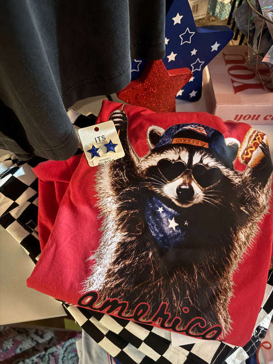 Patriotic Raccoon America Graphic Tee