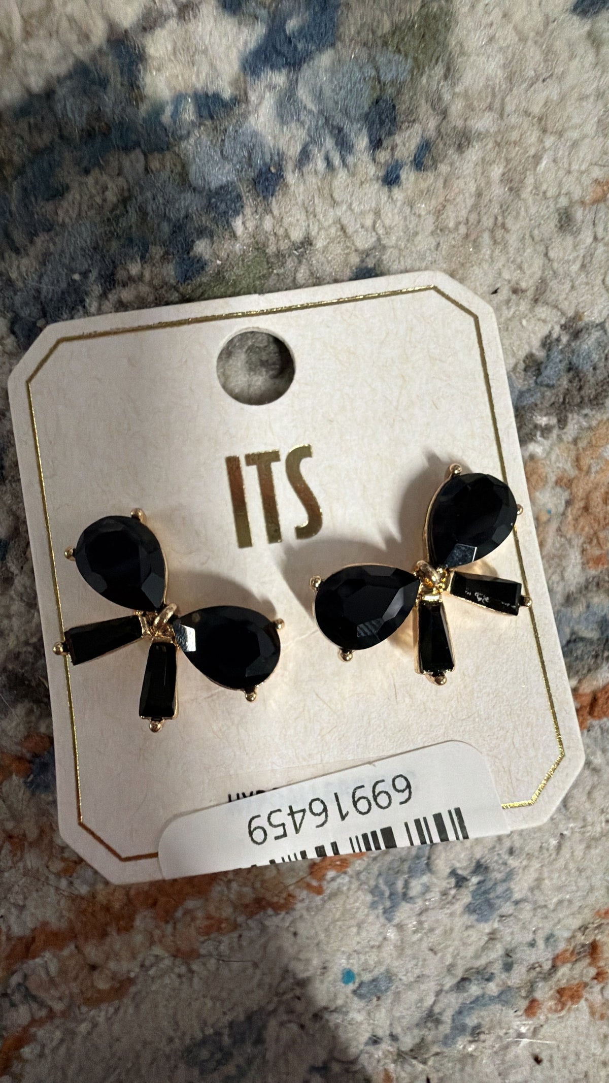 Black Bow Statement Earrings - Gold Tone Accent Earrings